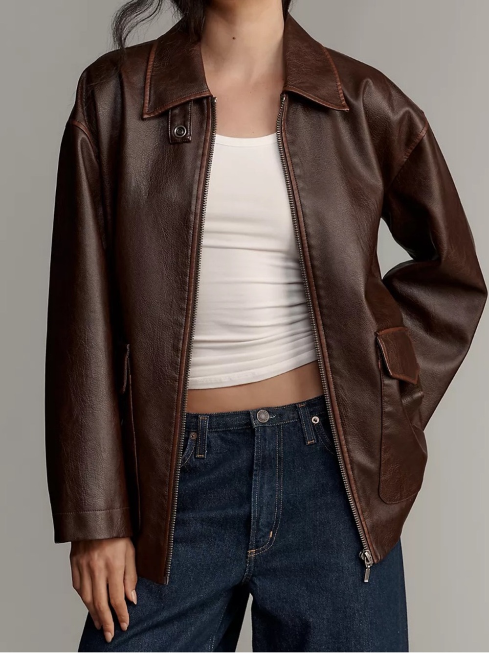 NWOT Anthropologie Pilcro Sofia Faux Leather Long Bomber Jacket Size Small